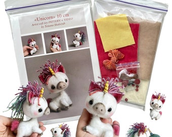 Unicorn - Sewing KIT, stuffed toy unicorn diy, gift for creative person, craft kits for adults, craft kits for kids