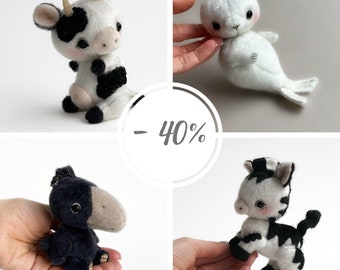 4 in 1 PATTERN Black and White animals Cow Seal Crow Zebra PDF sewing patterns Video tutorial  stuffed toy easy to sew by TSminibears