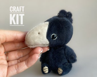 Crow bird - Sewing KIT,  artist pattern, stuffed toy tutorials, softie animal, craft kits for adults, craft kits for kids