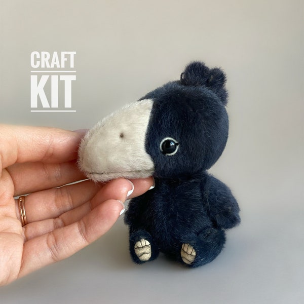 Crow bird - Sewing KIT,  artist pattern, stuffed toy tutorials, softie animal, craft kits for adults, craft kits for kids