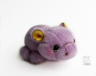 Hippo PDF sewing pattern Video tutorial Hippopotamus DIY stuffed toy pattern kids toy pattern easy to sew