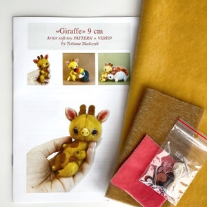 Giraffe - Sewing KIT, stuffed toy bird diy, gift for creative person, sewing pattern and materials, how to make a toy video tutorials