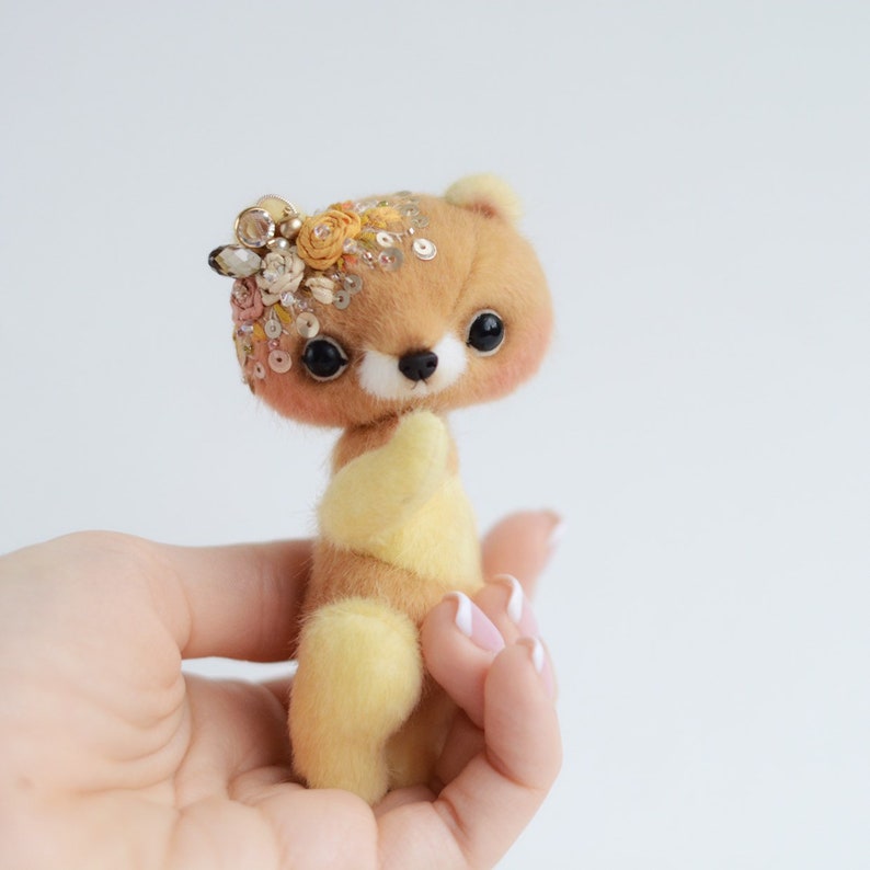 Artist Miniature Teddy Bear cub Lover Gift Doll Silk Embroidered Stuffed Animal Christmas Gift For Boyfriend By TSminibears. Agathe Bear