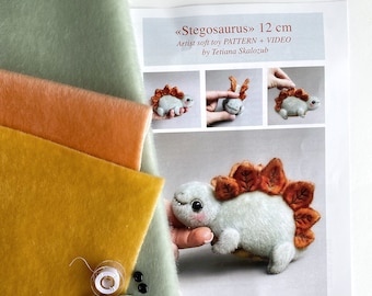 Stegosaurus - Sewing KIT, sew your own toy, Video tutorial DIY stuffed toy pattern, craft kits for adults, craft kits for kids