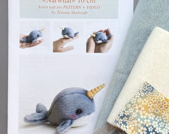 Narwhal - Sewing KIT,  artist miniature pattern kit making whale cute fish tutorials, soft toy diy, stuffed animal pattern, christmas toys