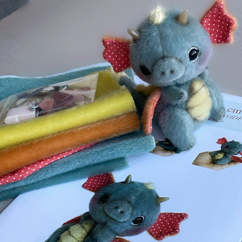 Dragon Sewing KIT, artist pattern, stuffed toy tutorials, soft animal, craft kits for adults, craft kits for kids image 8