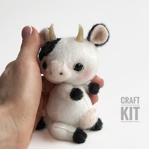 Cow bull - Sewing KIT,  artist pattern, stuffed toy tutorials, softie animal, craft kits for adults, craft kits for kids