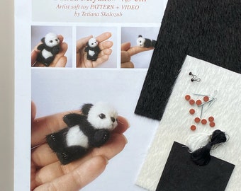 Miyako - DIY KIT toy panda, mini panda sewing KIT, Tiny Panda pattern, how to make panda, craft kits for adults, craft kits for kids