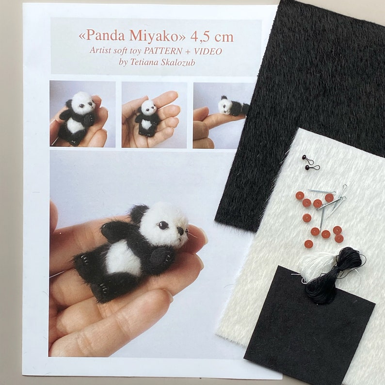 Miyako DIY KIT toy panda, mini panda sewing KIT, Tiny Panda pattern, how to make panda, craft kits for adults, craft kits for kids image 1