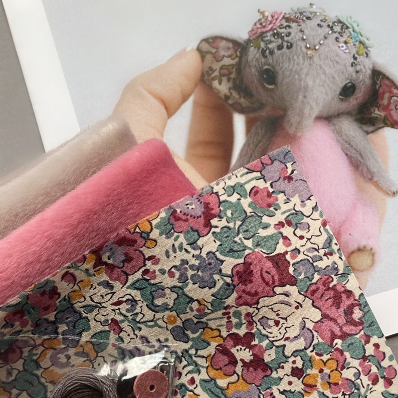 Elephant Aisha Sewing KIT, stuffed toy craft kit, diy elephant teddy, cute toy tutorials, craft kits for adults, craft kits for kids image 4