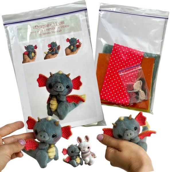 Dragon - Sewing KIT,  artist pattern, stuffed toy tutorials, soft animal, craft kits for adults, craft kits for kids