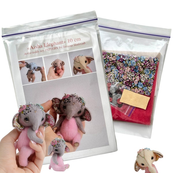 Elefant Aisha - Näh-KIT, Stofftier Bastelpackung, Elefant Teddy, niedliche Spielzeug-Tutorials, Bastelpackungen für Erwachsene, Bastelpackungen für Kinder