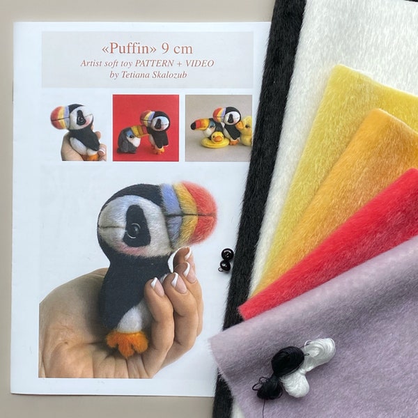 Puffin - Sewing KIT,  artist pattern, stuffed toy tutorials, diy a gift, craft kits for adults, craft kits for kids