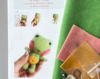 Frog - Sewing KIT, PDF digital pattern, instant download stuffed toy tutorials, frog figurines DIY, frog amigurumi pattern, TSminibears