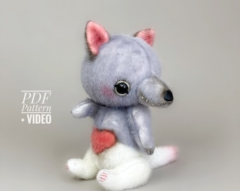 Wolf PDF sewing pattern Video tutorial DIY stuffed toy pattern DIY dog toy kids toy pattern easy to sew for adults TSminibears