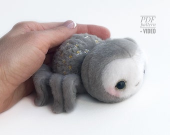 Spider PDF sewing pattern, Video tutorial DIY stuffed toy pattern kids Bestseller easy to sew gift for creative friend