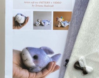 Shark - Sewing KIT,  artist pattern, stuffed toy tutorials, sea animal, whale, craft kits for adults, craft kits for kids