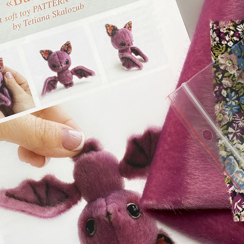 Bat Sewing KIT, artist pattern, stuffed toy bat, cute bat tutorials, craft kits for adults, craft kits for kids image 4