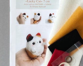 Miniature Lucky Cat, Maneki Neko Sewing Kit, 4-Inch Toy, Pattern & Video - Worldwide