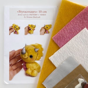 Styracosaur Triceratops - Sewing KIT, Video tutorial DIY stuffed toy pattern, craft kits for adults, craft kits for kids