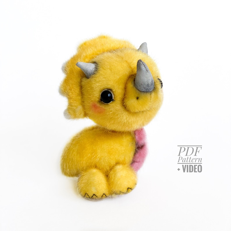 Styracosaurus PDF sewing pattern, Video tutorial DIY stuffed toy pattern, DIY Dino styracosaurs toy pattern easy to follow by TSminibears image 1