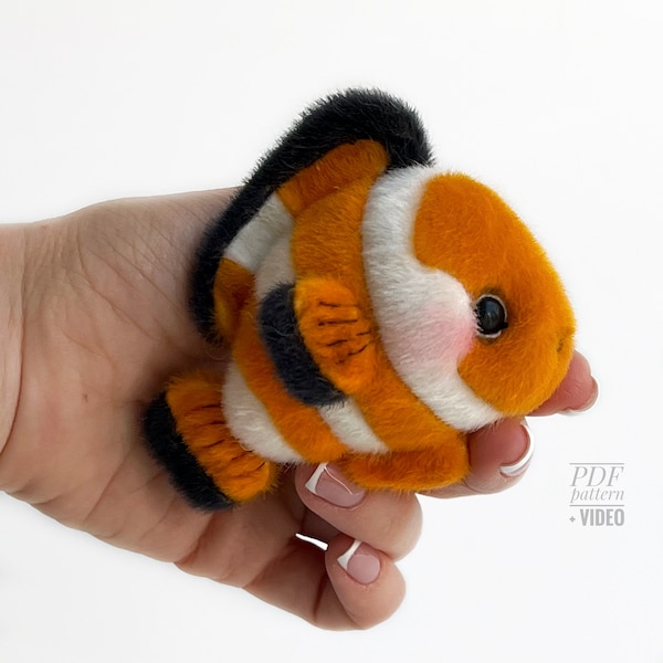 Clownfish PDF sewing pattern, Video tutorial DIY stuffed toy pattern Clown fish kids Bestseller easy to sew gift for creative friend