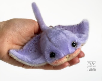Sting Ray sea animal PDF sewing pattern Video tutorial DIY stuffed toy  kids pattern easy to sew gift for creative friend Christmas ideas