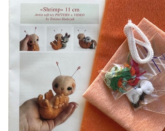 Shrimp - Sewing KIT, stuffed toy shrimp diy, gift for creative person, shrimp sewing pattern, craft kits for adults, craft kits for kids