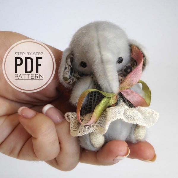 Elephant pattern, step-by-step Tutorials, soft toy PDF Pattern, artist elephant workshop,  how to make a soft toy, easy to follow tutorials