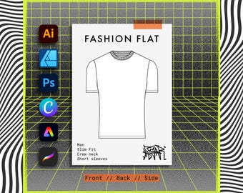 Man Mockup slimfit T-shirt crew neck with short sleeves. CAD Fashion Flat Technical Drawing Vector Illustration Fashion Design
