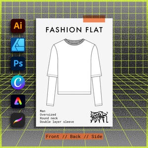Men Mockup Oversized T-shirt with Round neck and double layer sleeve. CAD Fashion Flat Technical Drawing Vector Illustration Fashion Design
