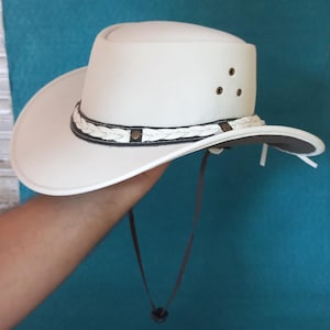 Genuine Leather Cowboy Hat – Handmade Western Hat – White Unisex Hat – Waterproof Outdoor Hat for Men & Women