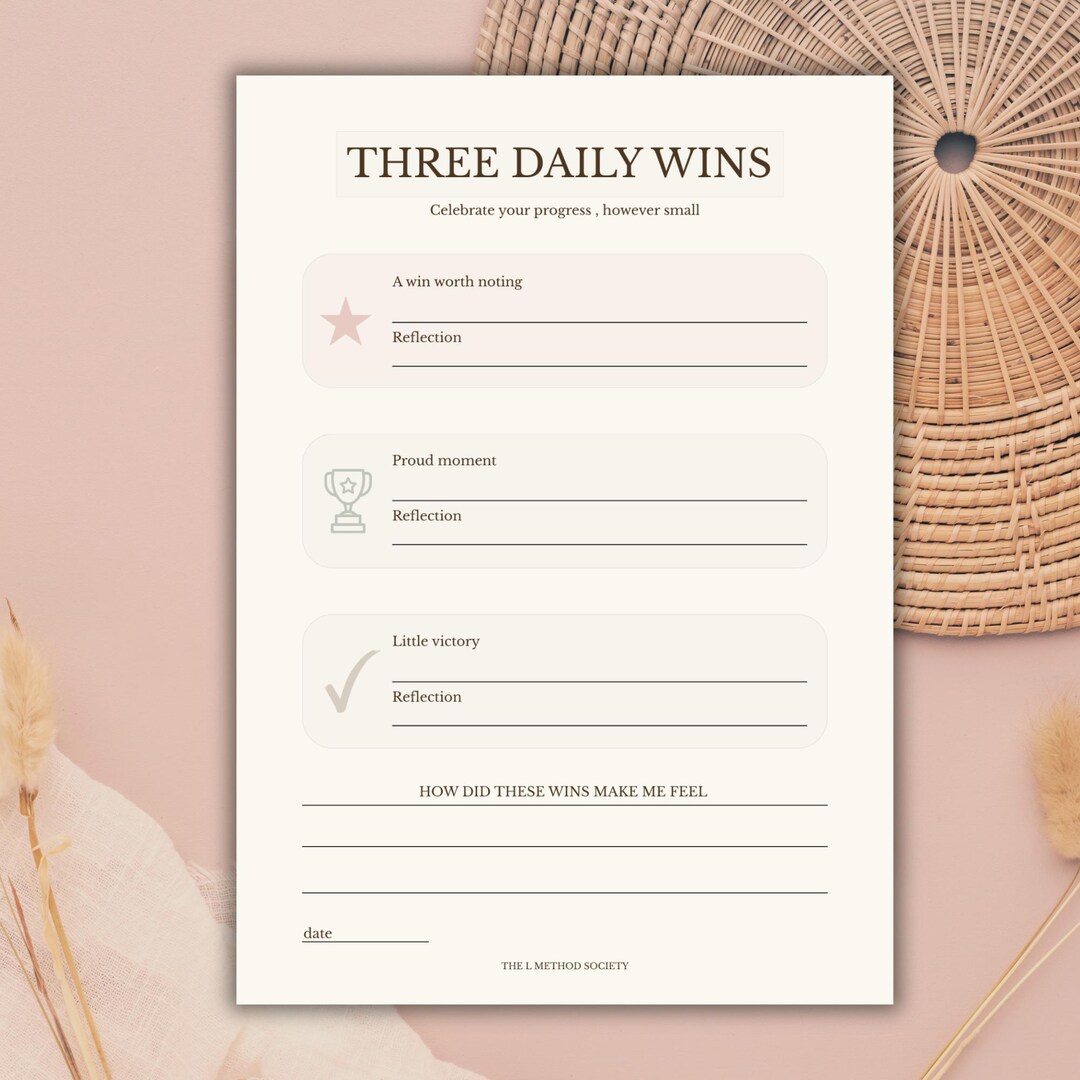 Daily Reflection Planner Printable | Three Daily Wins Worksheet ...