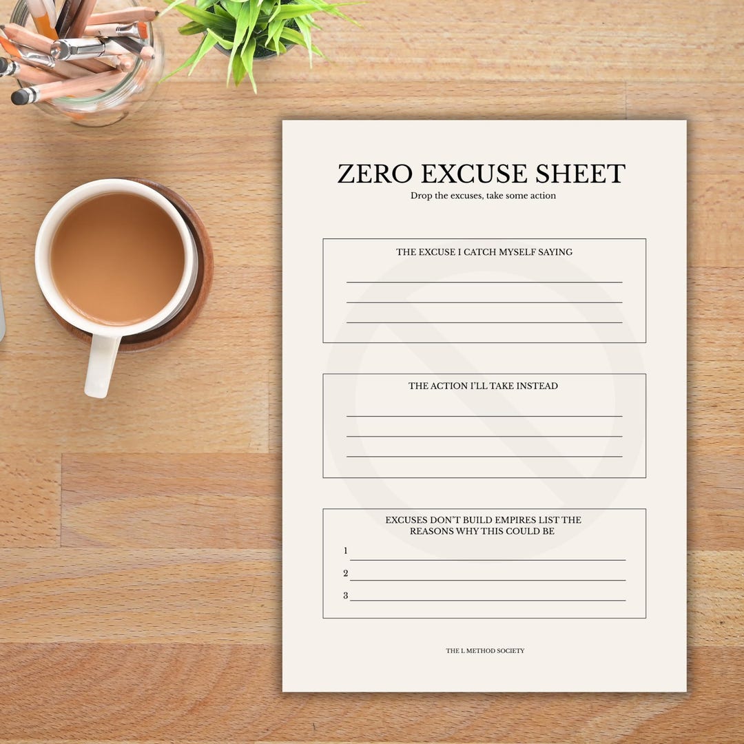 Discipline Planner Printable | Grit Grid Worksheet | Zero Excuse Sheet ...