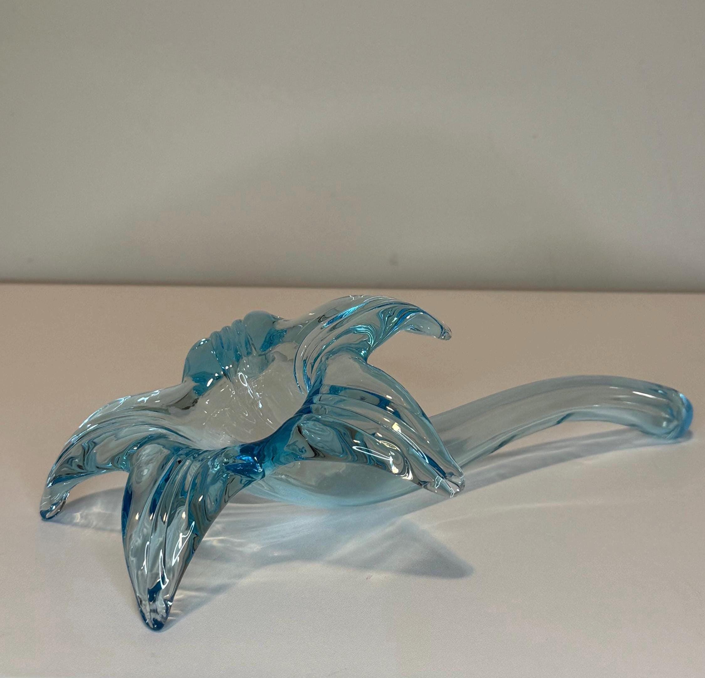 Vintage Glass Flower with Stem / Steam Glass Flower / Hand Blow Glass Flower / Art Glass