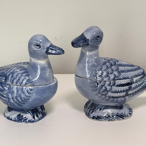 ヴィンテージ ブルー陶器 器 白鳥 鴨 置物 Blue and White Ceramic Duck - Etsy