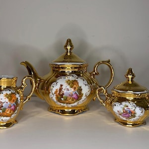 Vintage Bavienthal 22K plated Porcelain Tea Set