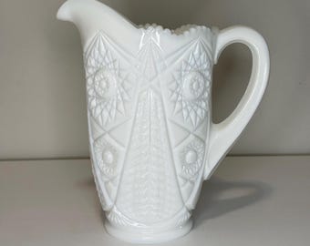 Pitcher, Milk Glass Pitcher, Kemple Valtec Pitcher Pressed Glass, Cottage Style, Boho Decor, Vintage Decor, Wedding, Beautiful Classic
