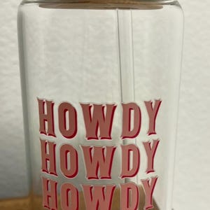 Howdy Glass Cup – 16oz | Aesthetic Iced Coffee Cup with Bamboo Lid & Glass Straw