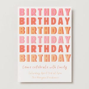 Pink and Orange Birthday Invitation | Party Invite | Customizable and Editable | Digital