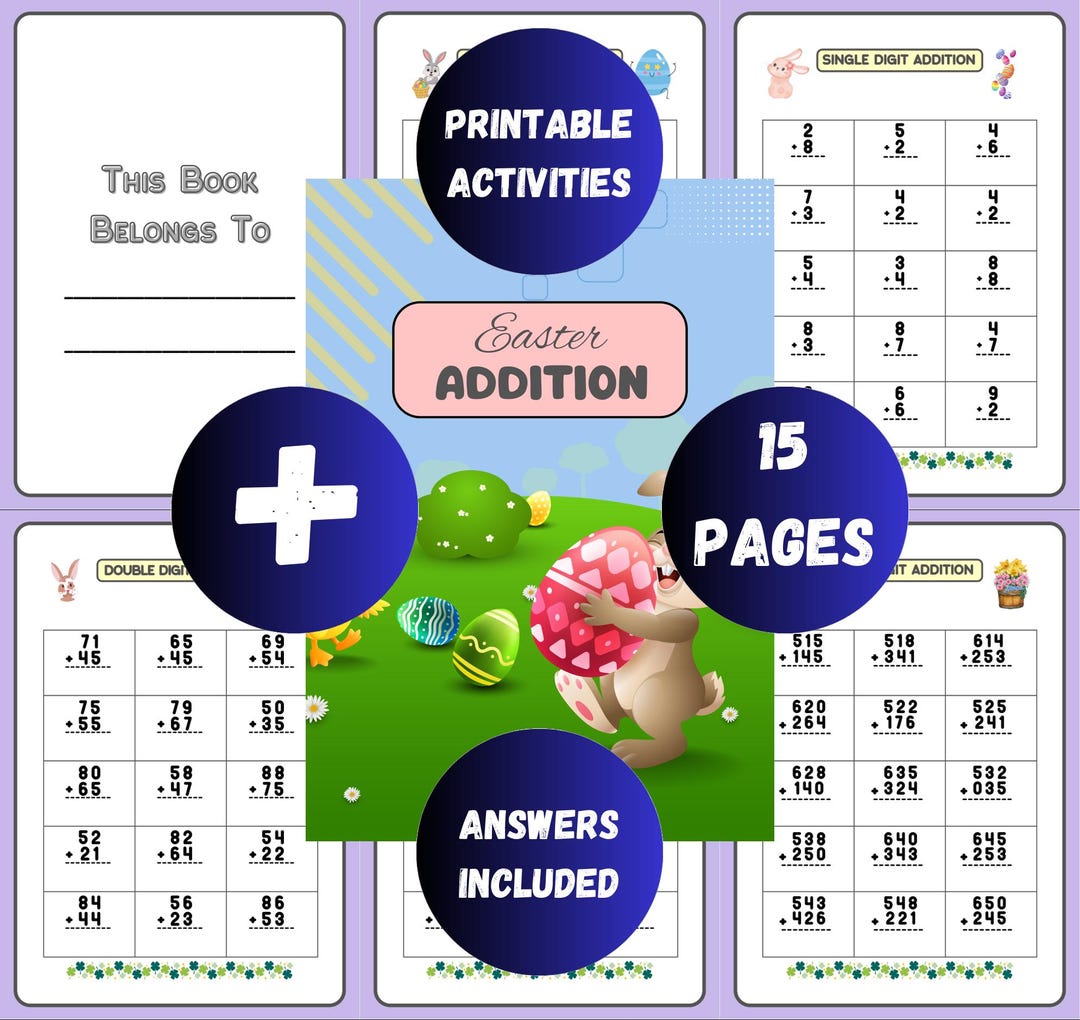 Easter Addtion Worksheet.pdf Math Worksheet – Easter Addition | 15 Printable No-prep Worksheets for ...