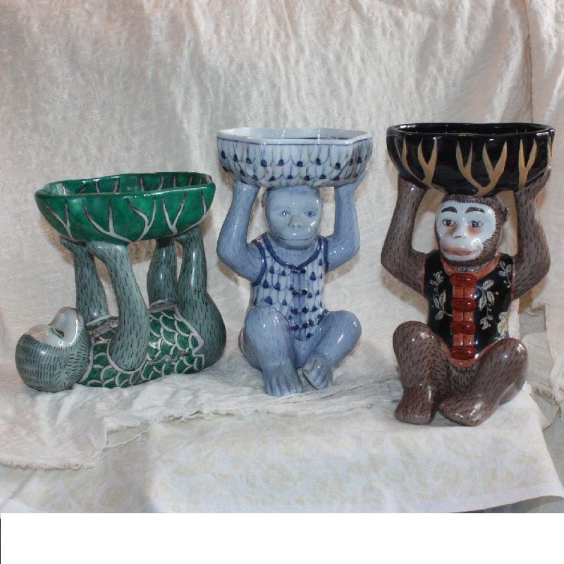 Blue Ceramic Monkey Bowl Candy Dish Etsy