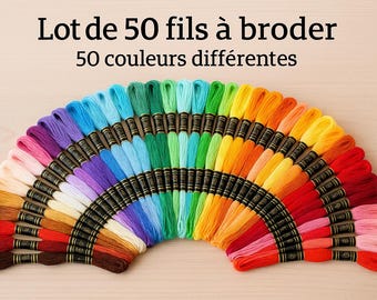 Embroidery threads – 50 colors – Cotton embroidery thread – Cross stitch – DIY haberdashery threads – Multicolored thread set