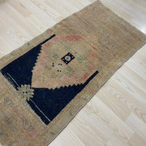 1.5x3.2 ft, Turkish rug, Vintage rug, Mini rug, Ethnic rug, Organic Wool rug, Oushak rug, Small Brown rug, Doormat rug, Bath rug, Boho rug