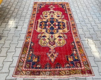 4.2x8.5ft, Large Turkish rug, Vintage rug, Red Area rug, Oriental rug, Oushak rug, Wool rug, Anatolian rug, Dining room rug, Bohemian rug