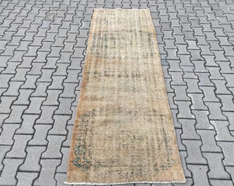 2.9x8.2ft, Turkish rug, Vintage rug, Muted rug, Orange runner rug, Corridor rug, Oushak rug, Wool rug, Entryway rug, Boho rug, Bohemian rug