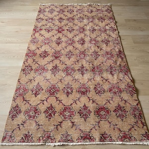 Turkish rug, Vintage large rug, Brown Area rug, Ethnic rug, Wool rug, Oushak rug, Anatolian rug, Dining room rug, Boho decor rug, 3.9x7.1 ft