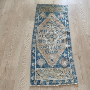 2x4 Turkish rug, Oriental rug, 2x4 Vintage rug, 2x4 Blue rug, Small rug, Oushak Wool rug, Doormat rug, Entryway rug, Bohemian rug, 1.6x3.8ft
