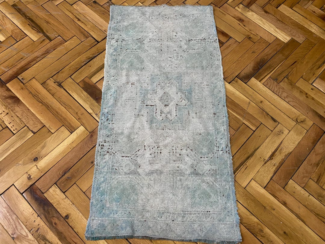 Vintage Brown Turkish Oushak Faded Rug: 1.6x3.3 Ft, Small Boho Wool ...