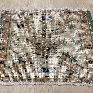 1.1x1.4ft, Square rug, Bohemian rug, Turkish rug, Vintage mini rug, Small Brown rug, Oushak rug, Wool rug, Doormat rug, Bath rug, Ethnic rug